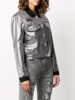 Křišťálová džínová bunda Philipp Plein stříbrná