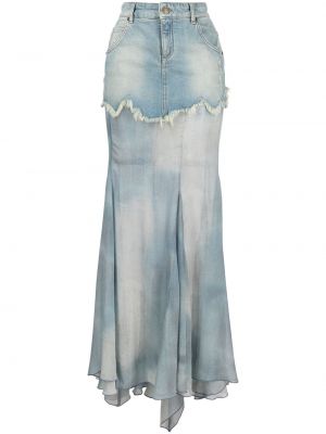 Asimetriškas šifono šilkinis džinsinis sijonas Blumarine mėlyna