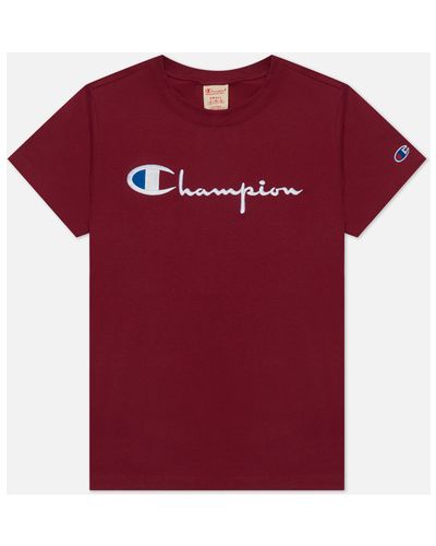 Женская футболка Champion Reverse Weave Big Logo Crew Neck Regular Fit,  , размер S - Бордовый