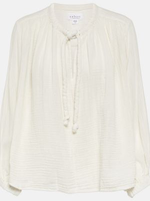 Памучна кадифена блуза Velvet бяло