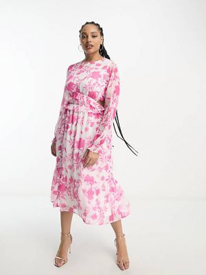 Платье миди в цветочек с принтом In The Style розовый