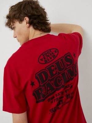 Bavlněné tričko s potiskem Deus Ex Machina červené