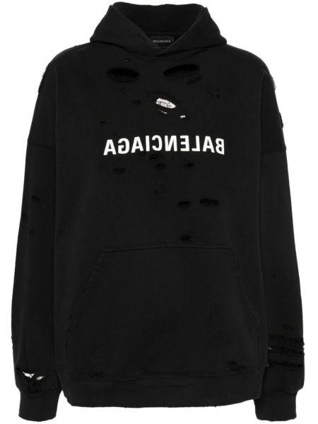 Raštuotas džemperis su gobtuvu su įbrėžimais Balenciaga juoda