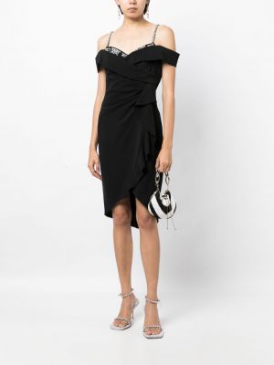 Koktejlové šaty s volány Marchesa Notte černé
