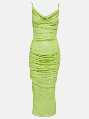 Мрежеста миди рокля с мъниста Self-portrait зелено