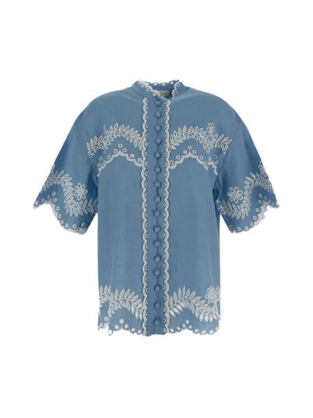 Haftowana bluzka bawełniana Zimmermann niebieska