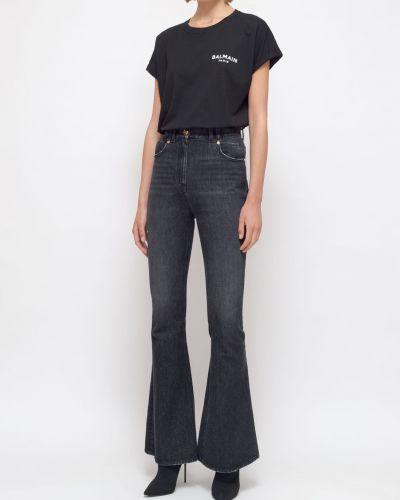 Bavlněné zvonové džíny s vysokým pasem Balmain černé