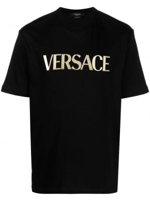 Černé bavlněné tričko s potiskem Versace
