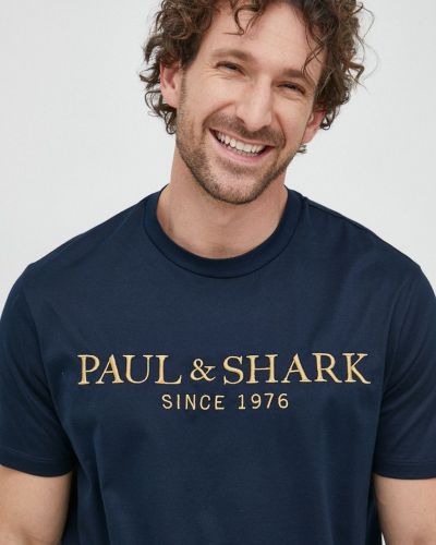 Paul&Shark pamut póló sötétkék, nyomott mintás Paul&shark