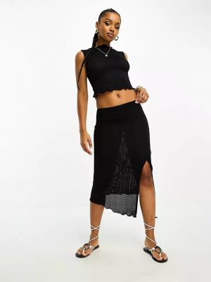 Асимметричная длинная юбка с низкой талией Asos черная
