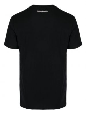 Plážové bavlněné tričko s potiskem Karl Lagerfeld černé
