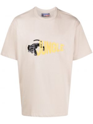 T-shirt brodé avec imprimé slogan Just Don beige