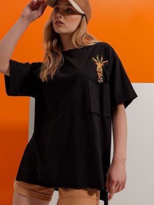 T-krekls Trend Alaçatı Stili melns