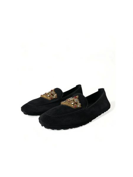 Loafers de cuero de cristal Dolce & Gabbana negro
