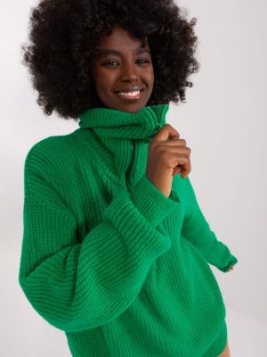 Džemperis ar augstu apkakli ar rāvējslēdzēju Fashionhunters zaļš