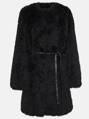 Krótki płaszcz wełniany Yves Salomon czarny