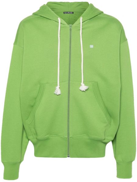 Pamučna hoodie s kapuljačom s patentnim zatvaračem Acne Studios zelena