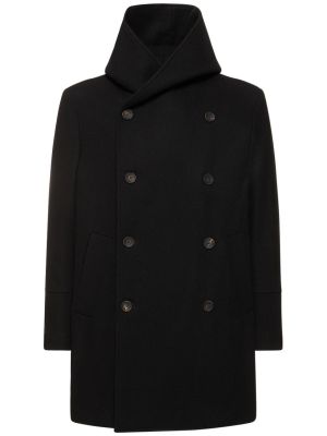 Kapucnis gyapjú kabát Bottega Martinese fekete
