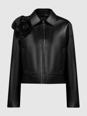 Чорна шкіряна куртка з аплікацією Valentino