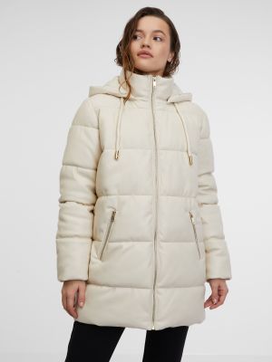 Pikowany płaszcz zimowy skórzany ze skóry ekologicznej Orsay beżowy