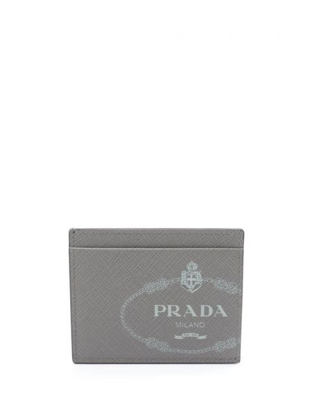 Kožená peňaženka s potlačou Prada Pre-owned sivá
