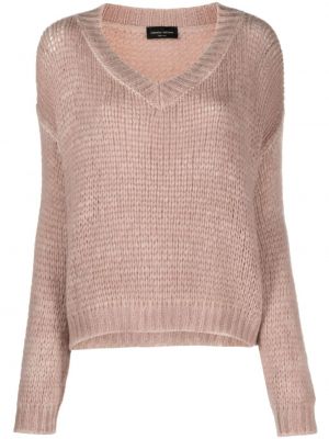 Vlnený sveter z alpaky s výstrihom do v Roberto Collina ružová