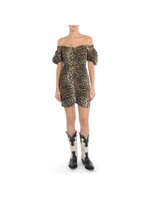 Mini vestido de algodón con estampado leopardo Ganni