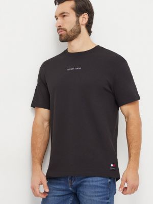 Памучна тениска с дълъг ръкав с апликация Tommy Jeans черно