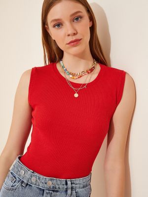 Pletena pamučna bluza Happiness İstanbul crvena