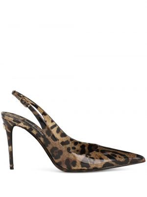 Pantofi cu toc cu imagine cu model leopard slingback Dolce & Gabbana maro