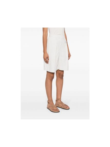 Pantalones cortos de lino de algodón plisados Brunello Cucinelli blanco