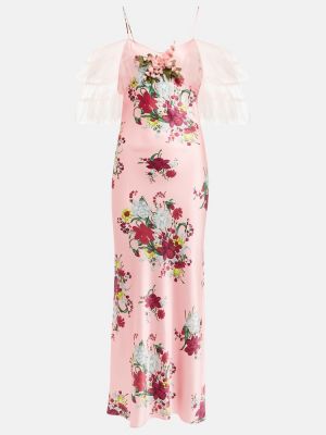 Květinové midi šaty Rodarte růžové