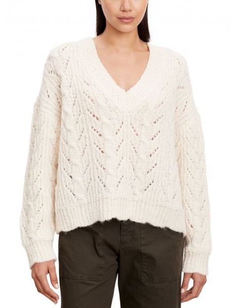Бархатный свитер с v-образным вырезом Velvet By Graham & Spencer белый