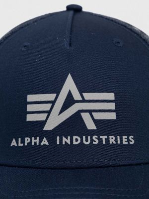Синяя хлопковая шапка с принтом Alpha Industries