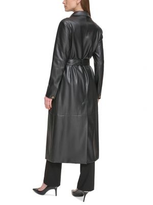 Кожаный пальто с поясом из искусственной кожи Calvin Klein черный