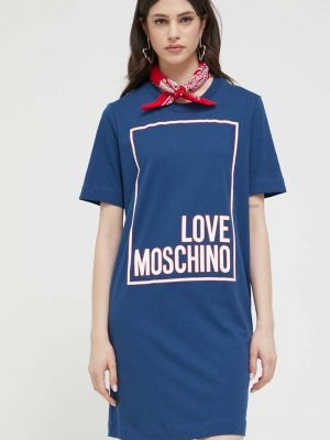 Pamučna mini haljina Love Moschino plava