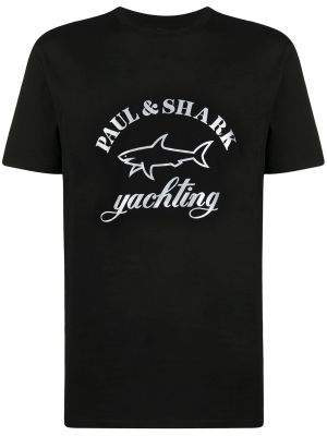 Памучна тениска с принт Paul & Shark черно