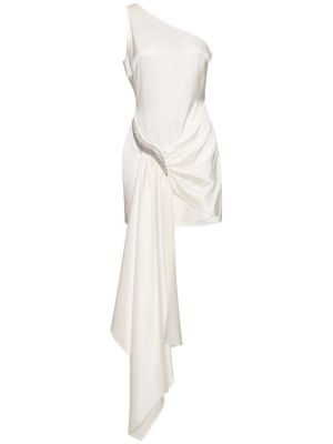 Сатенена мини рокля с кристали David Koma бяло