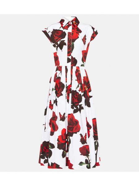 Pamučna maksi haljina s cvjetnim printom Alexander Mcqueen bijela