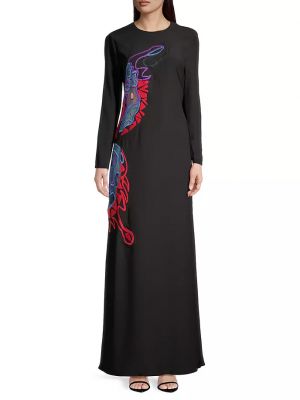 Длинное платье с вышивкой Stella Jean черное