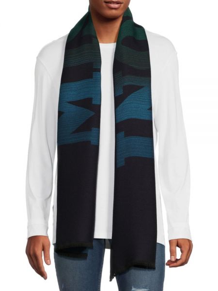 Футбольный шарф из смесовой шерсти с логотипом и эффектом омбре Missoni, Blue Multi