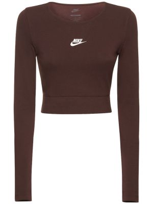 Crop top z długim rękawem Nike brązowy