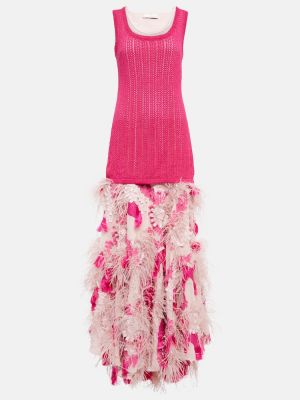 Μάξι φόρεμα με φτερά Xu Zhi ροζ