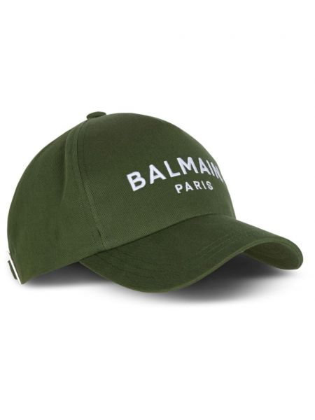 Памучна шапка с козирки бродирана Balmain зелено