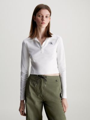 Camiseta de manga larga slim fit de punto manga larga Calvin Klein Jeans blanco