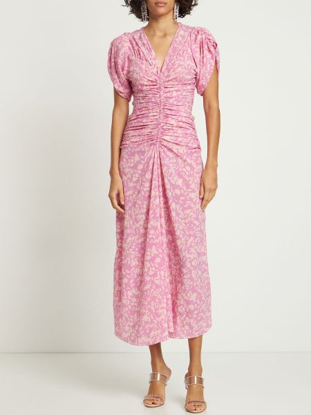 Hedvábné midi šaty s potiskem Isabel Marant růžové