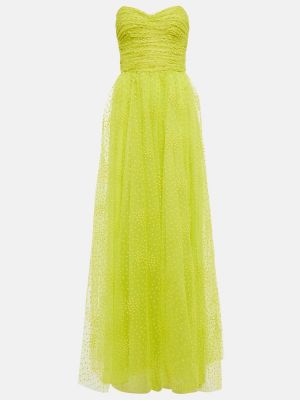 Tylové dlouhé šaty Monique Lhuillier zelené