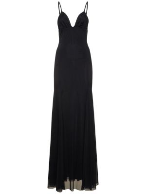 Tylové dlouhé šaty Dolce & Gabbana černé