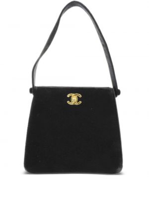 Zamatová nákupná taška Chanel Pre-owned čierna