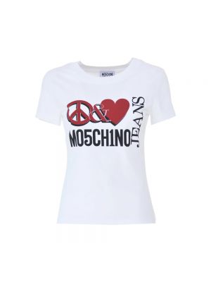 Koszulka bawełniana z nadrukiem w serca Moschino biała